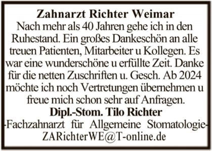 Anzeige TLZ und Allgemeiner Anzeiger